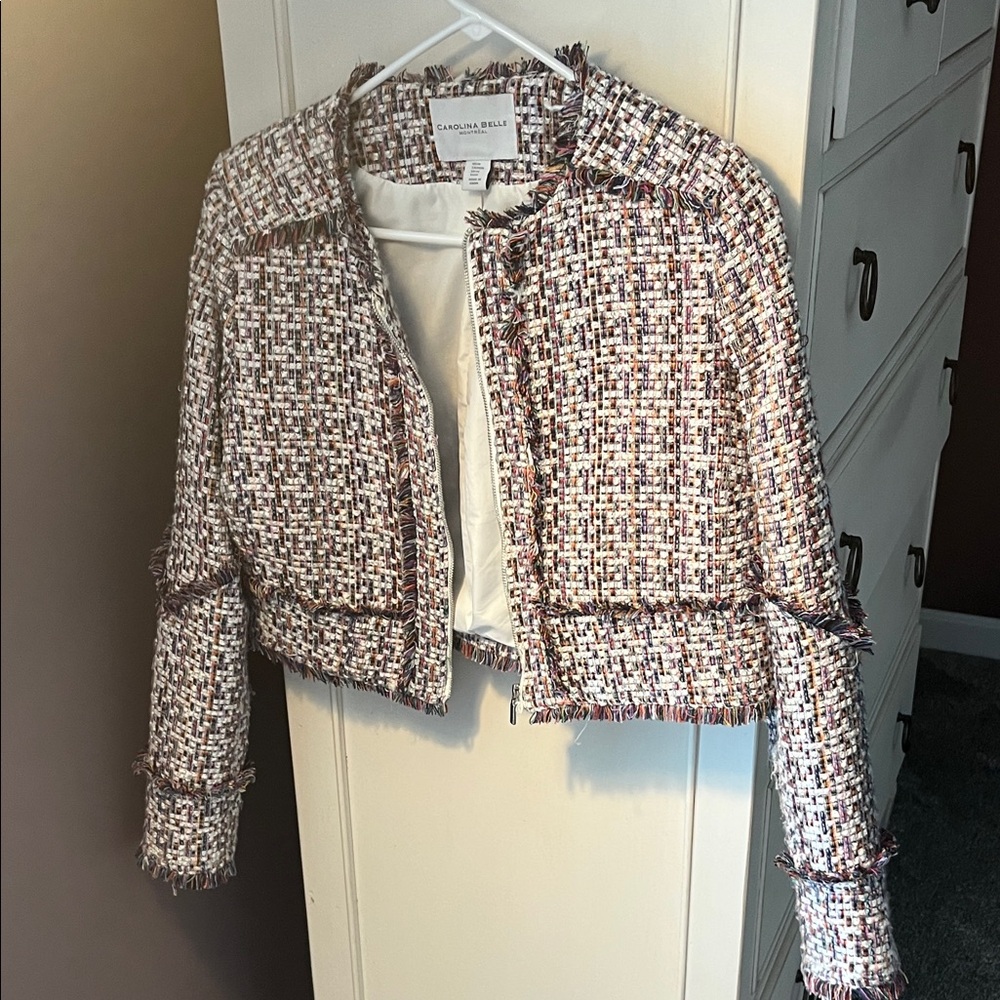 Women's Stylish Tweed Cropped Jacket - Multicolored